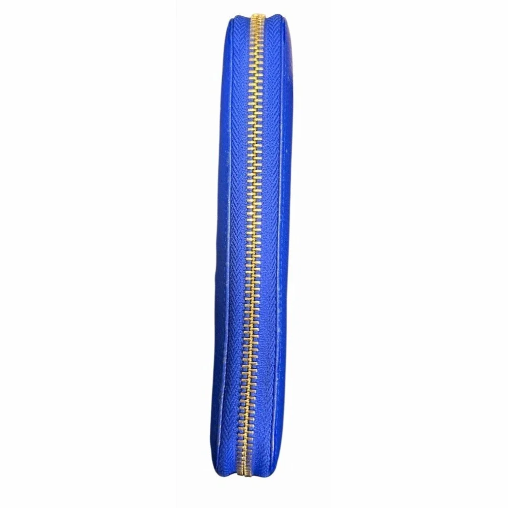 Tory Burch Blue Pebbled Leather Wallet Zip-Around Continental Tassel - Picture 6 of 7